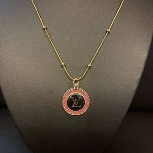 LV Gold and Pink Charm Pendant Necklace